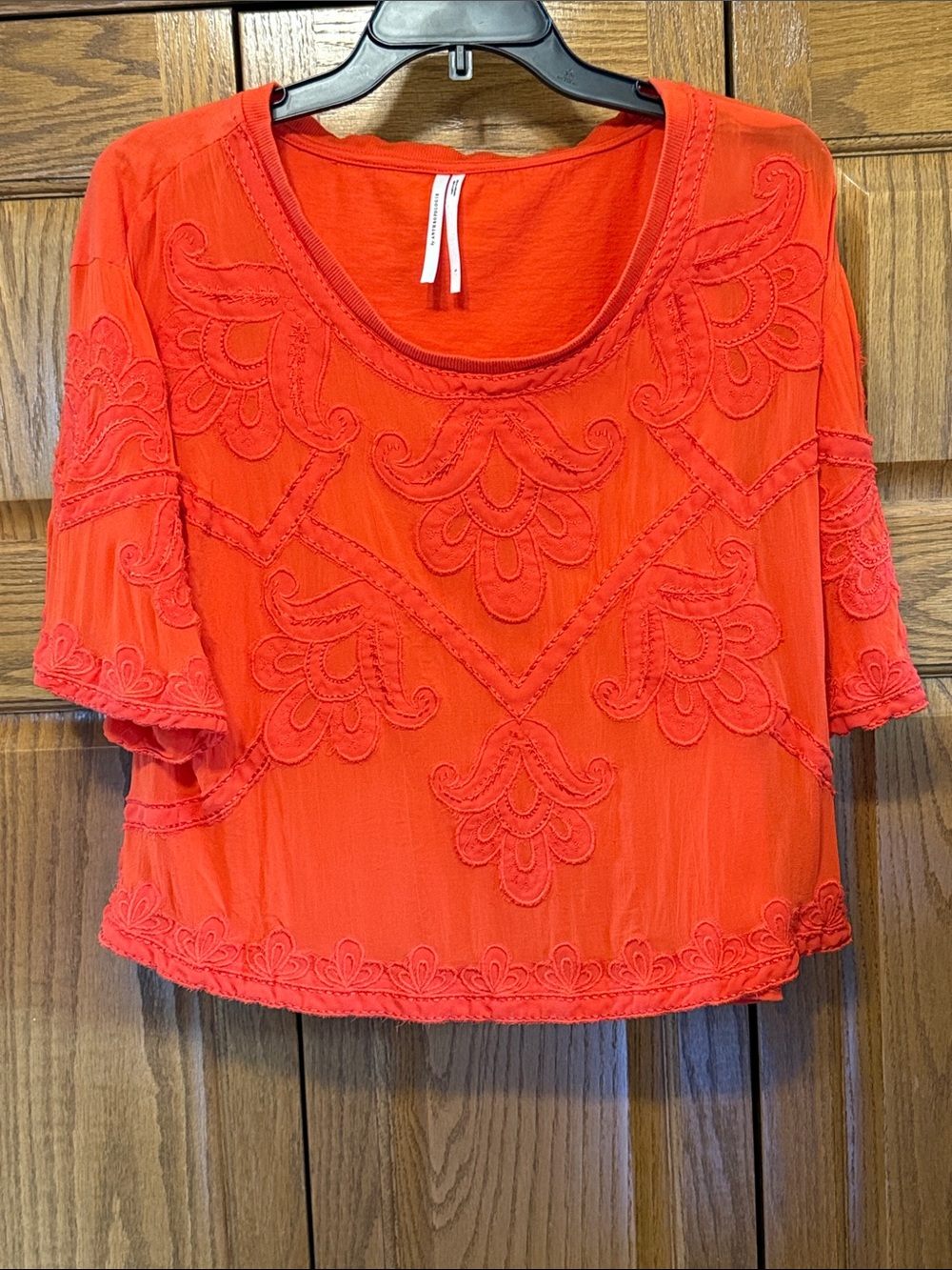 Anthropologie Red Embroidered Scoop-Neck Blouse